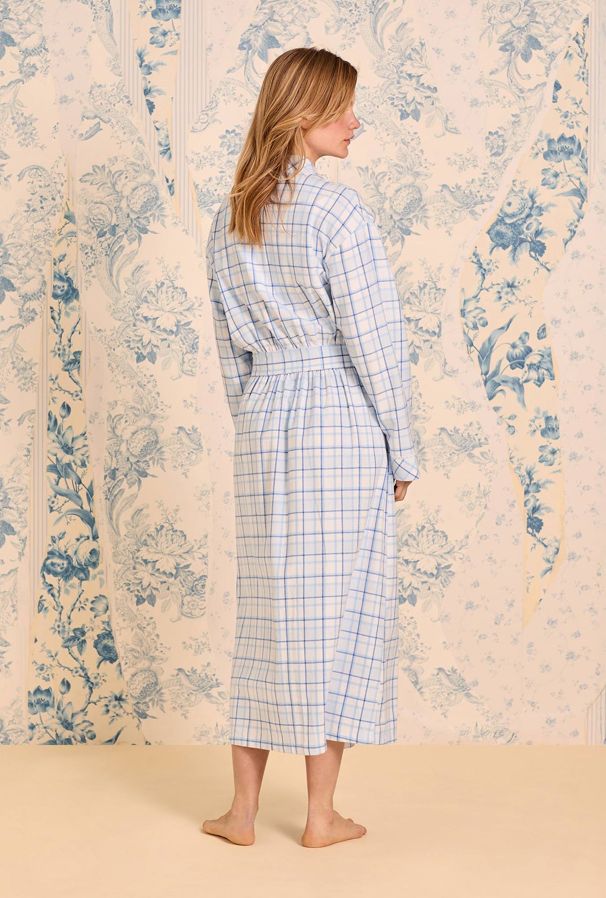 Vintage Plaid Cotton Flannel Wrap Robe
