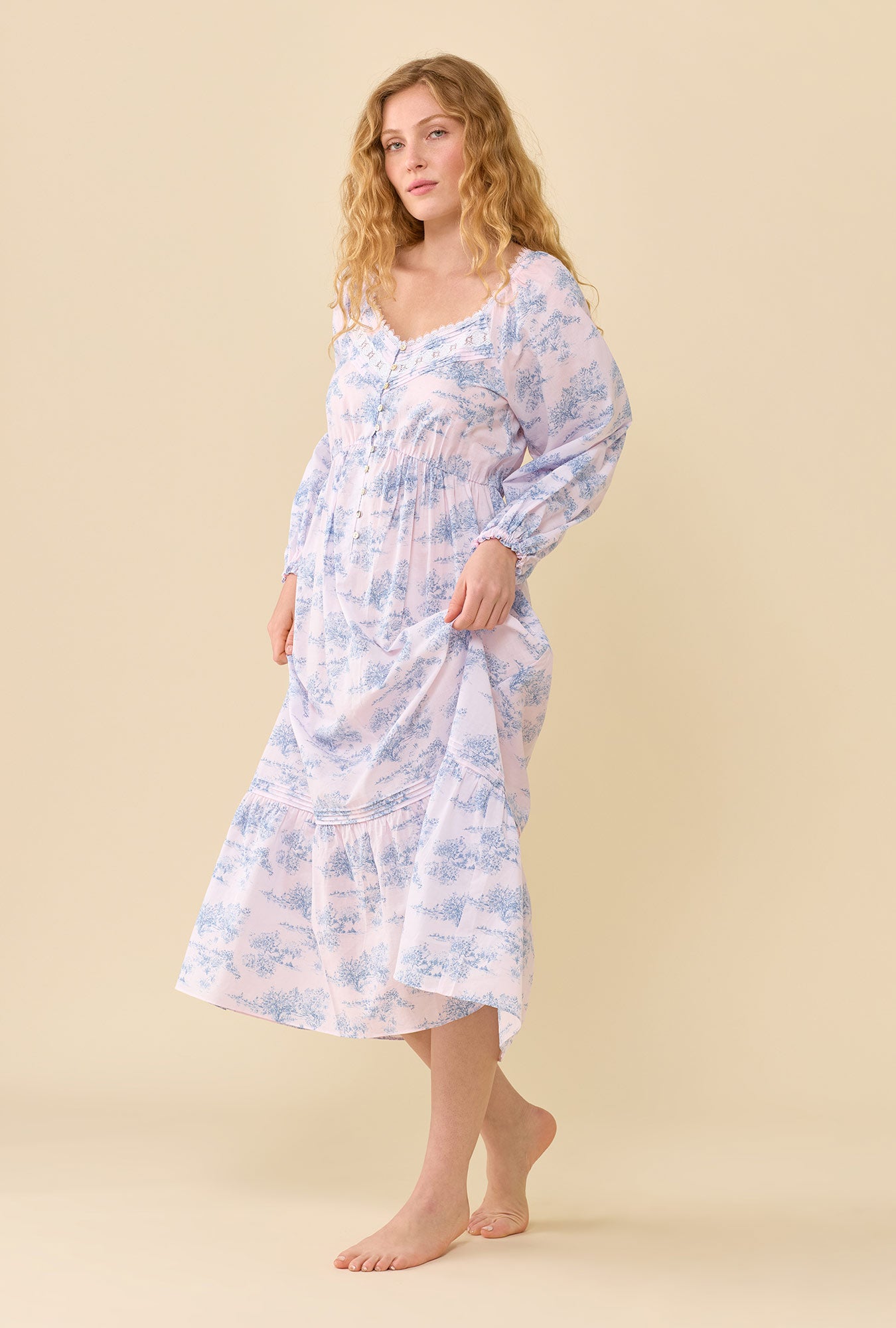 Georgia Rose Toile 100% Cotton Woven Lawn Long Sleeve Ballet Nightgown