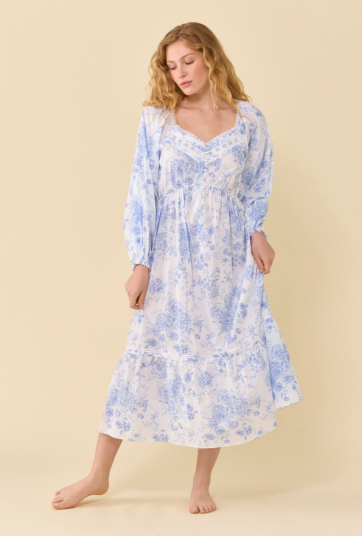Georgia Heirloom Floral 100% Cotton Woven Lawn Long Sleeve Ballet Nightgown