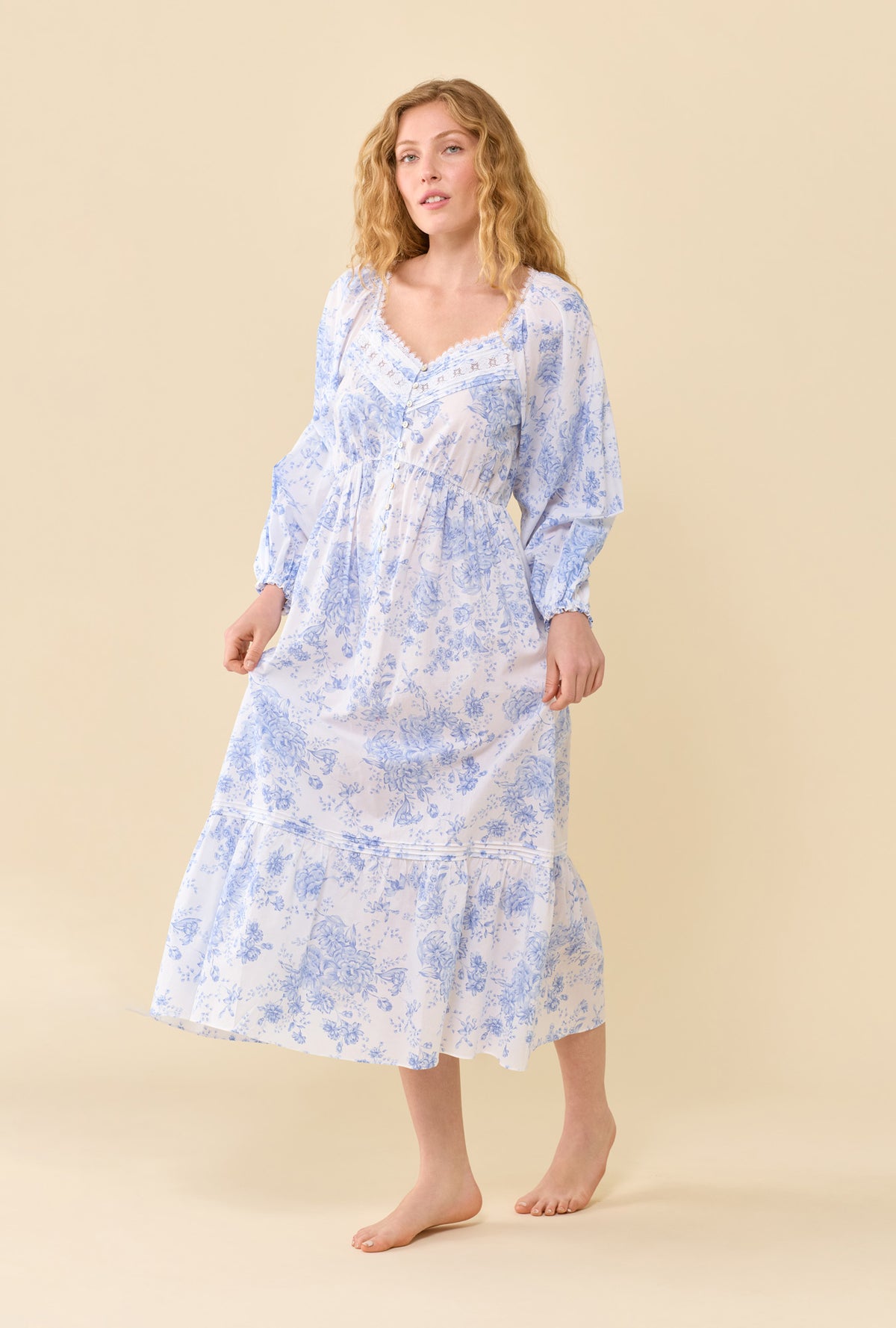 Georgia Heirloom Floral 100% Cotton Woven Lawn Long Sleeve Ballet Nightgown