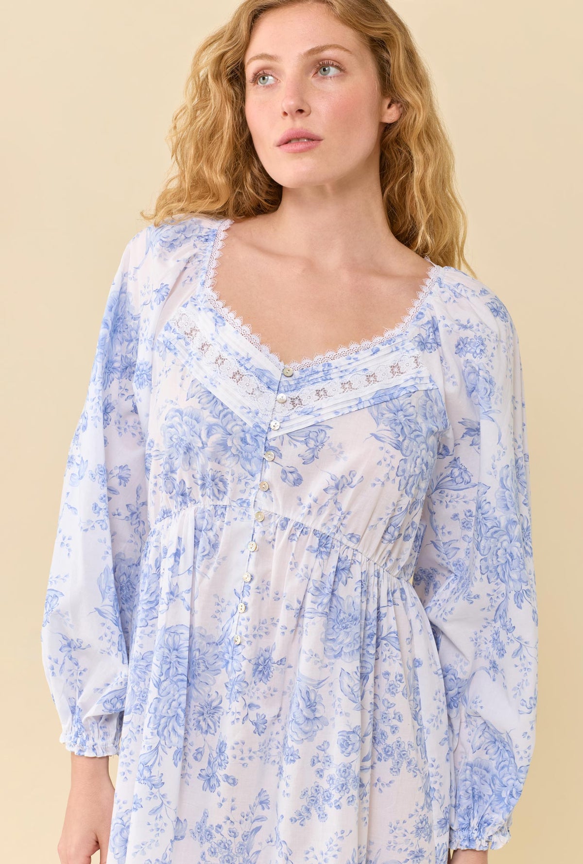 Georgia Heirloom Floral 100% Cotton Woven Lawn Long Sleeve Ballet Nightgown
