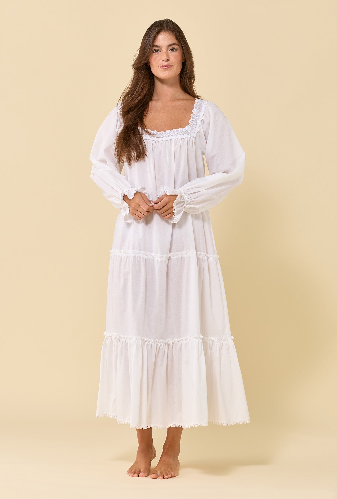 Juniper Soft White 100% Cotton Woven Lawn Long Sleeve Ballet Nightgown