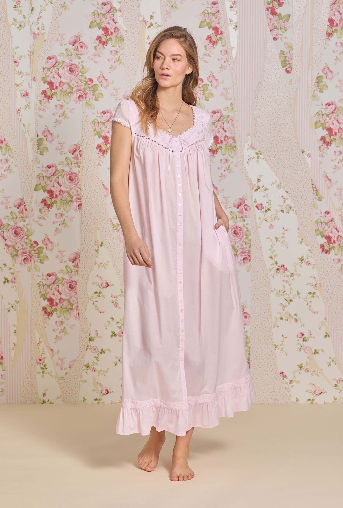 Bare Rose Cotton Lawn Long Ballet Button Front Robe