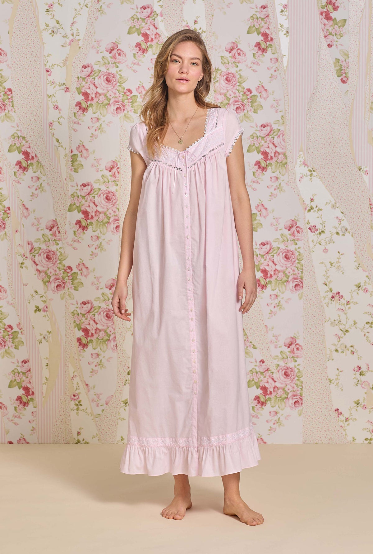 Bare Rose Cotton Lawn Long Ballet Button Front Robe