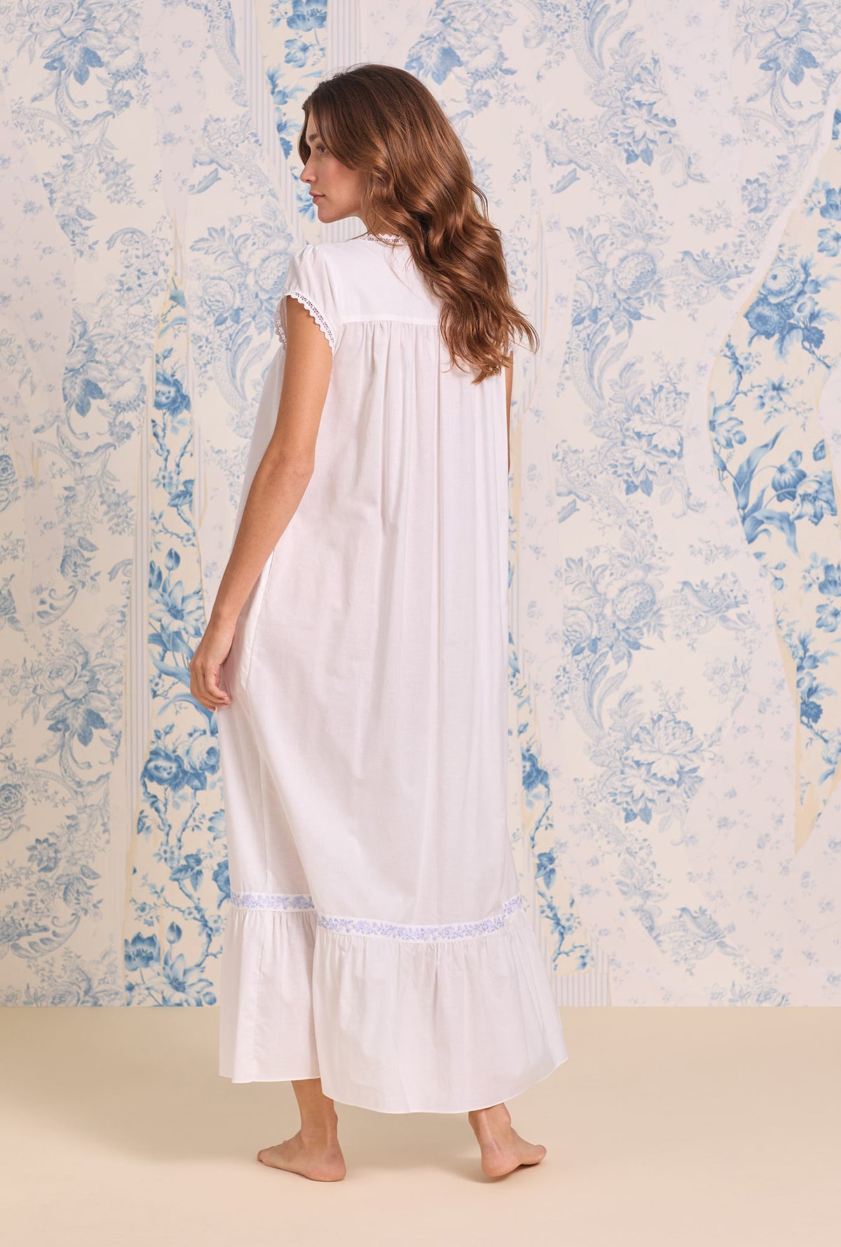 Iconic White Lavender Embroidered Cotton Lawn Button Front Robe