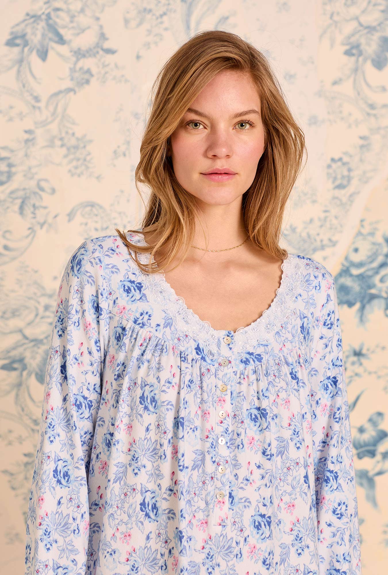A lady wearing Floral Whisper Dream Sweater Knit Chemise