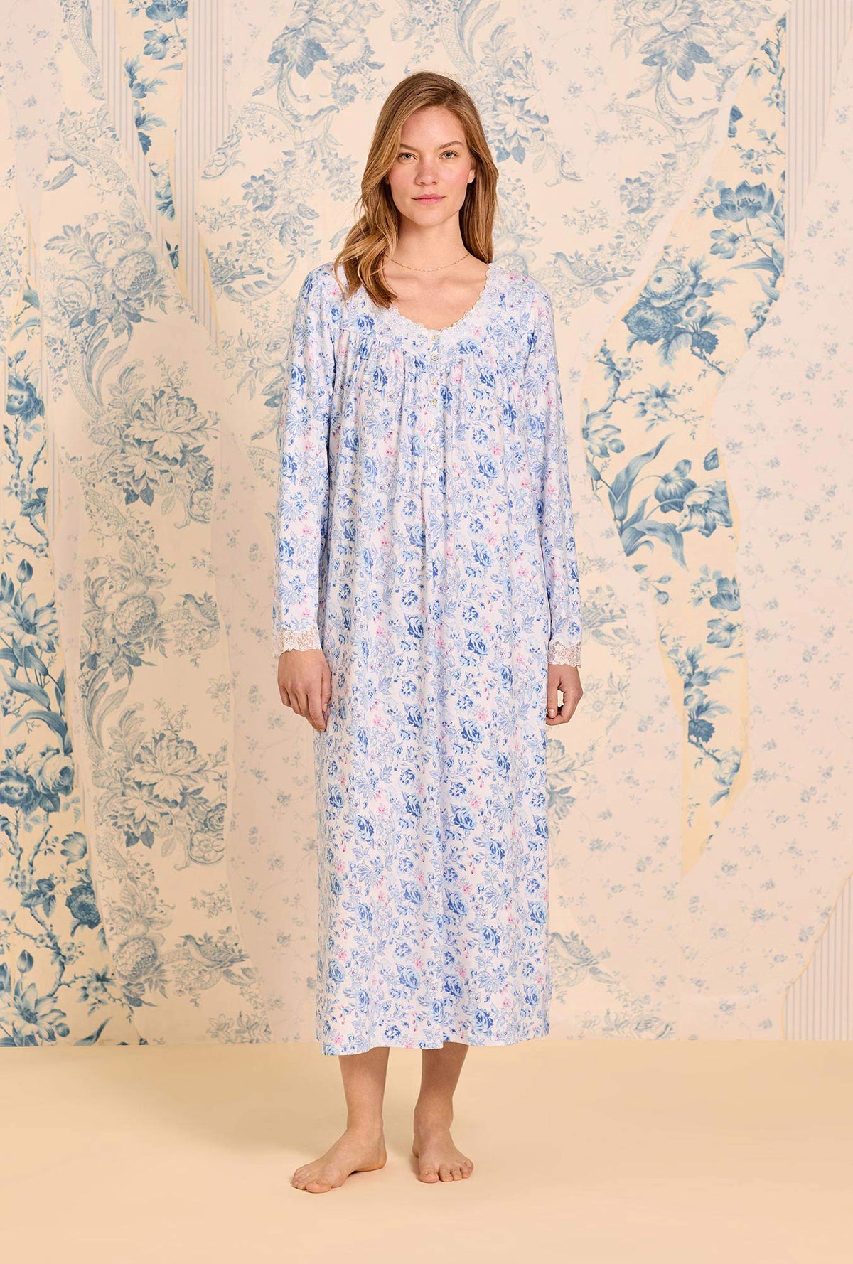 Floral Whisper Dream Sweater Knit Long Sleeve Ballet Nightgown