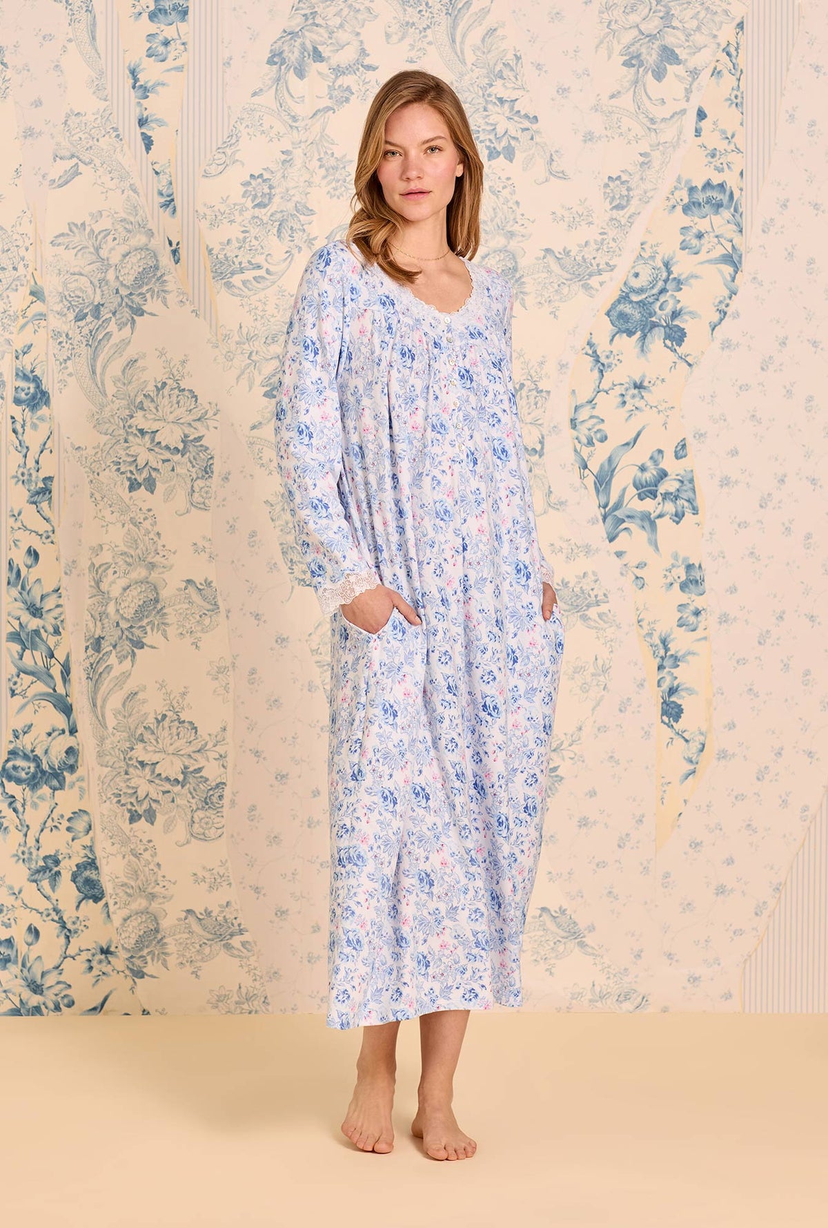 Floral Whisper Dream Sweater Knit Long Sleeve Ballet Nightgown