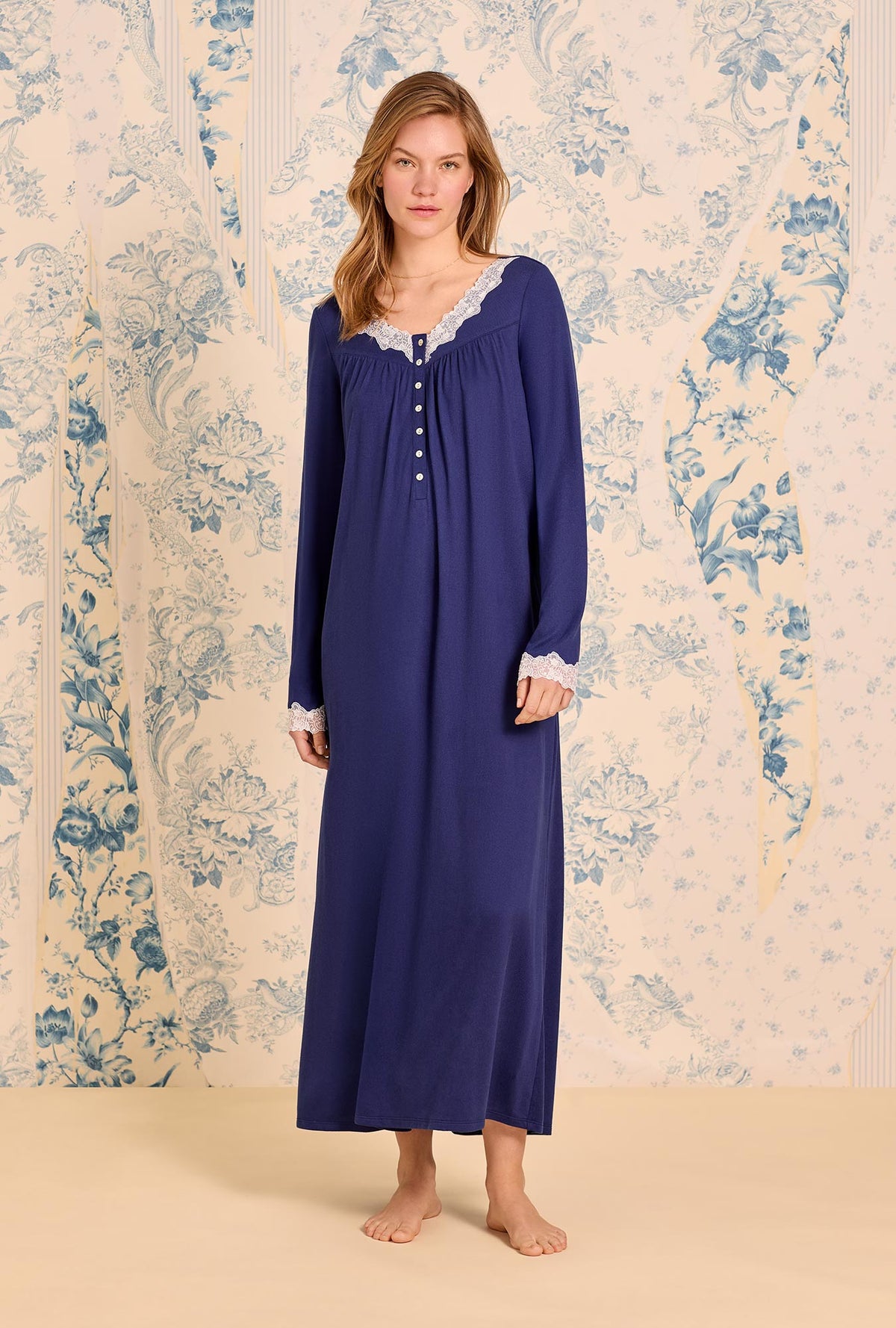 Classic Navy Dream Sweater Knit Long Sleeve Ballet Nightgown
