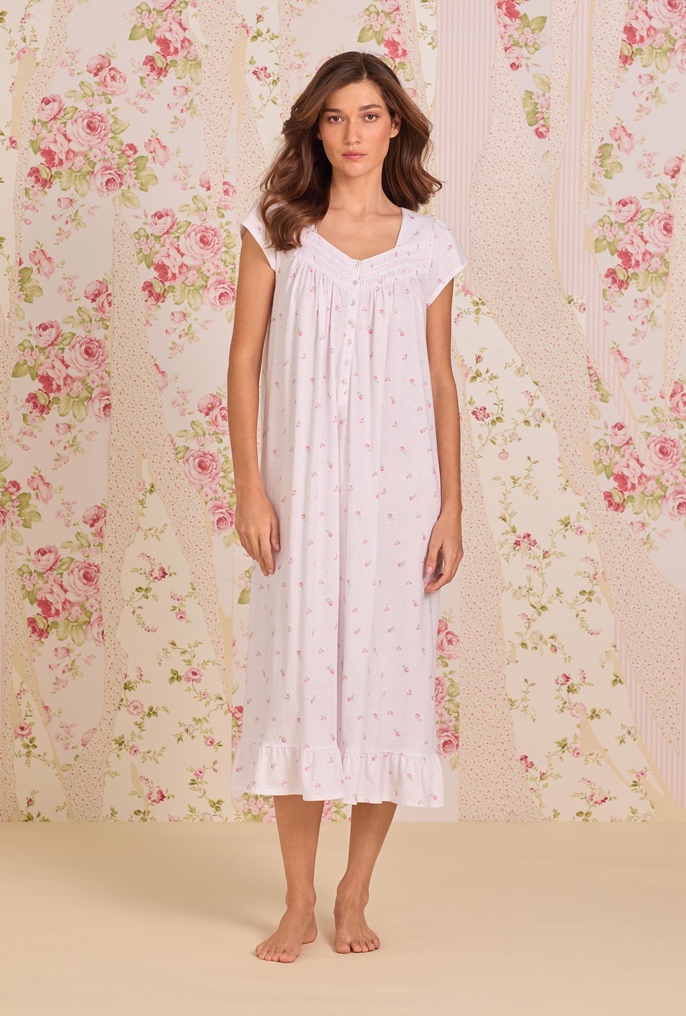 Petite Dot Cotton Knit Cap Sleeve Ballet Nightgown