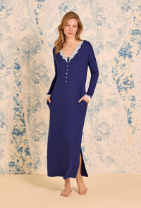 Classic Navy Dream Sweater Knit Long Sleeve Lounger Gown