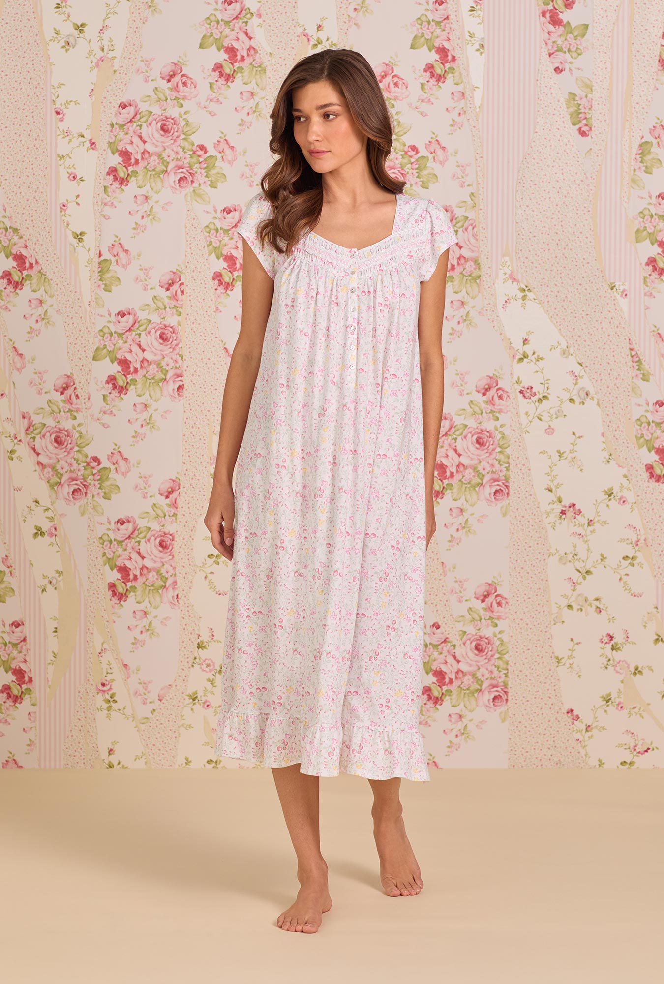 Strawberry Field Cotton Knit Cap Sleeve Ballet Nightgown