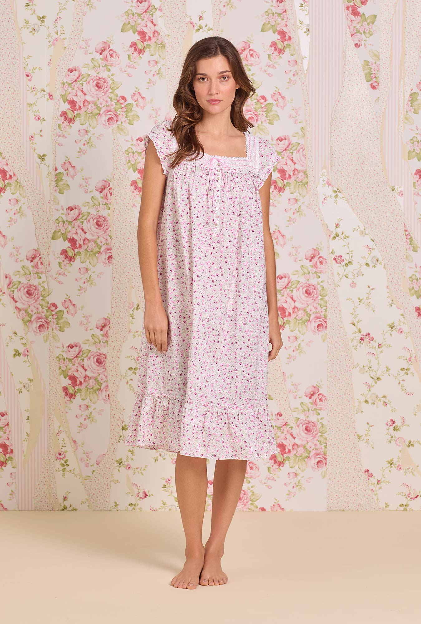 Sweet Ditsy Cotton Lawn Cap Sleeve Waltz Nightgown