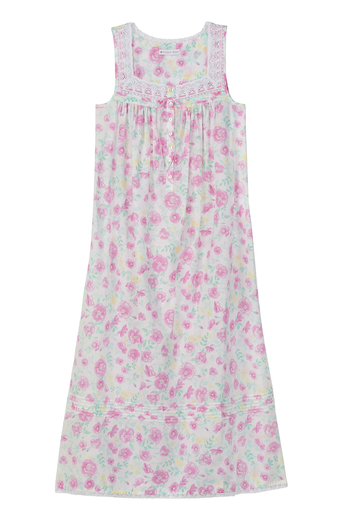 Pink sleeveless eileen cotton nightgown with wildflower.