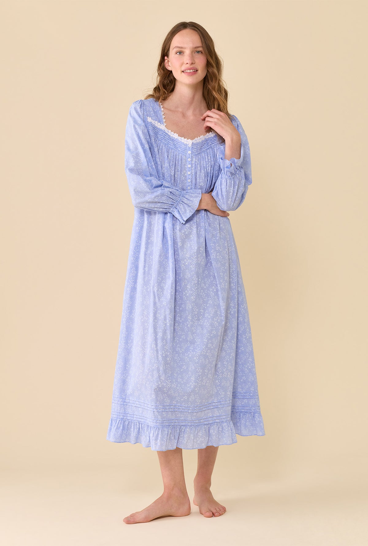 Blue Sonnet 100% Cotton Yarndye Chambray Long Sleeve Ballet Nightgown