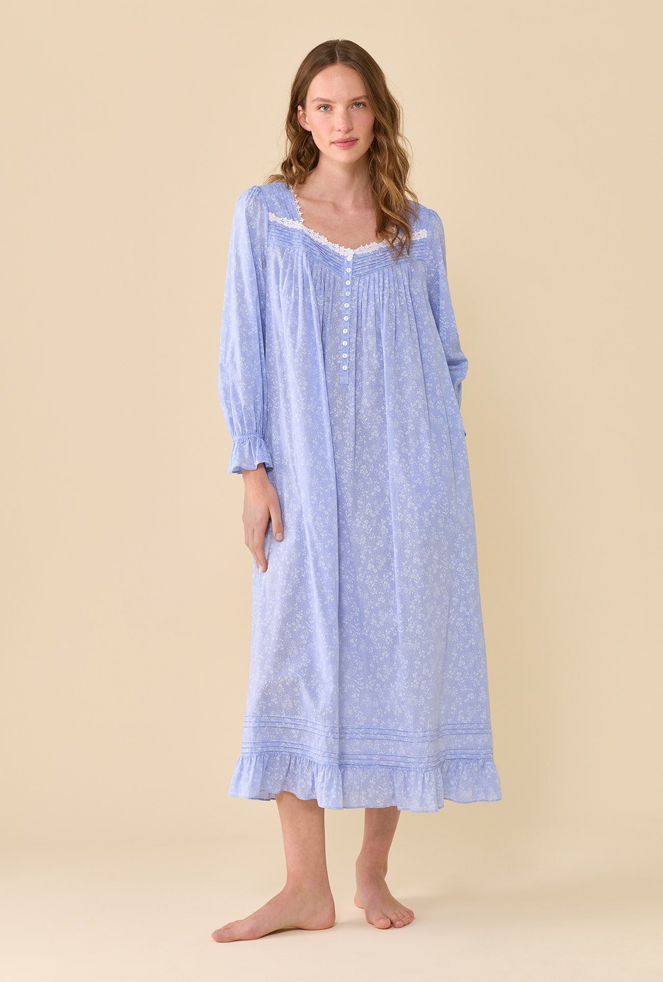 Blue Sonnet 100% Cotton Yarndye Chambray Long Sleeve Ballet Nightgown