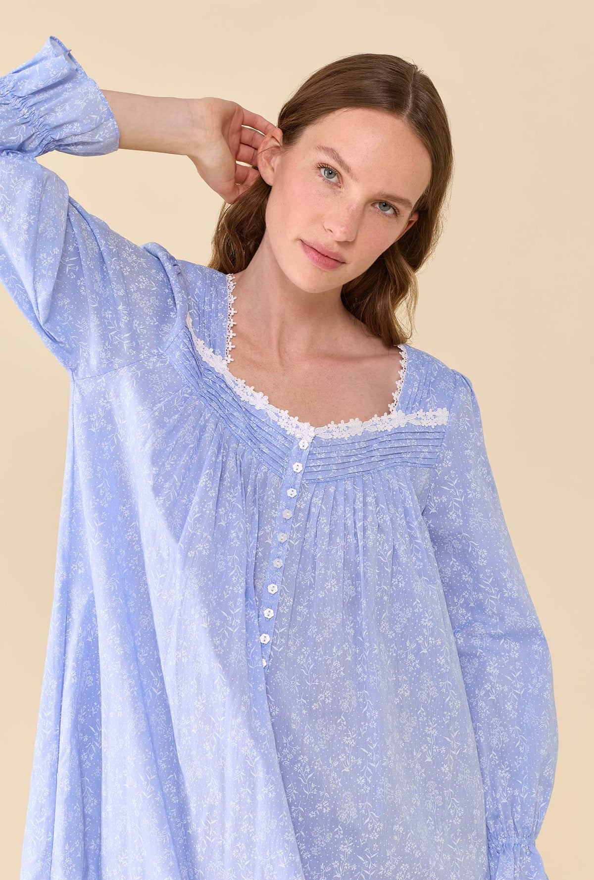 Blue Sonnet 100% Cotton Yarndye Chambray Long Sleeve Ballet Nightgown
