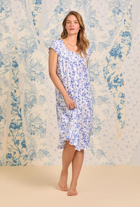 A lady wearing Butterfly Garden Cotton Modal Knit Waltz Nightgown