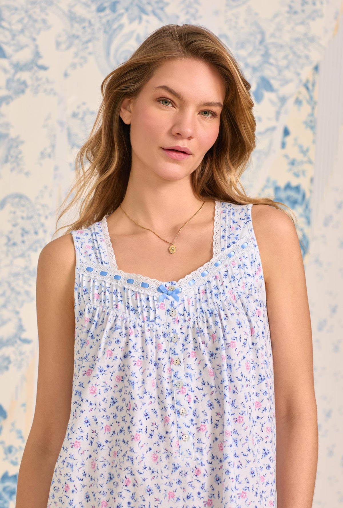A lady wearing Rosy Reverie Cotton Knit Chemise