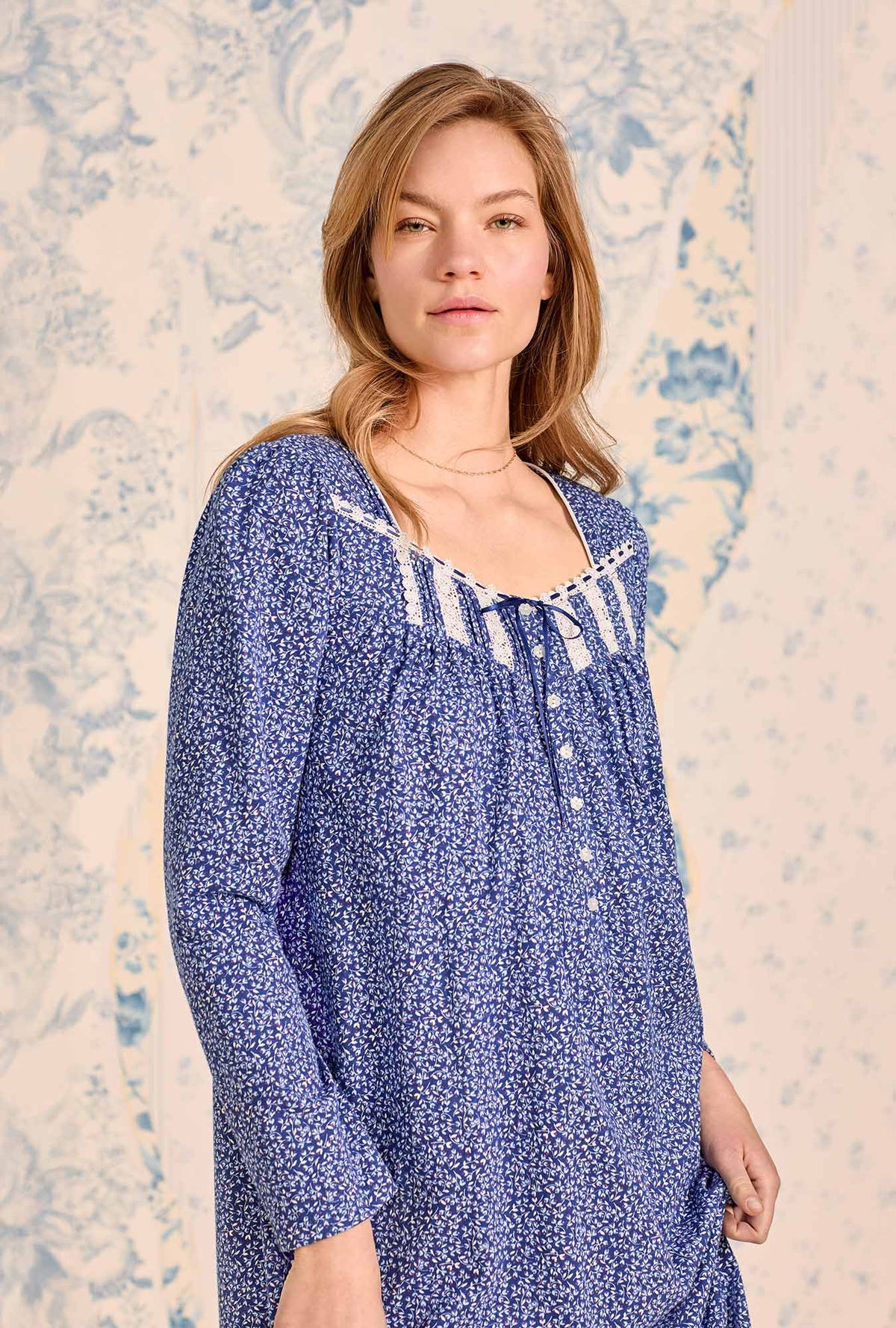 Navy Thistle Cotton Knit Long Sleeve Ballet Nightgown