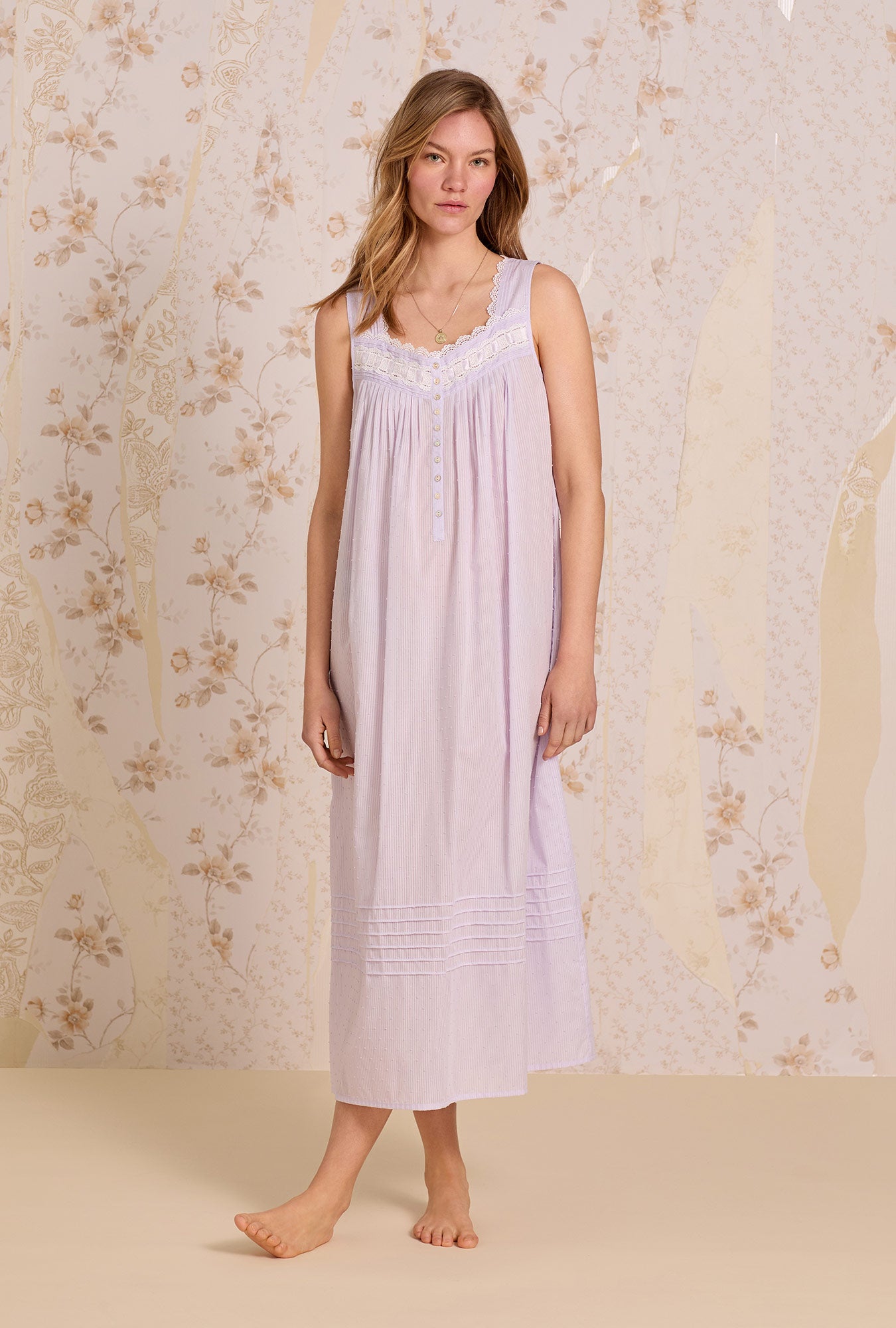 The "Eileen" Provence Lavender Cotton Stripe Swiss Dot Ballet Nightgown