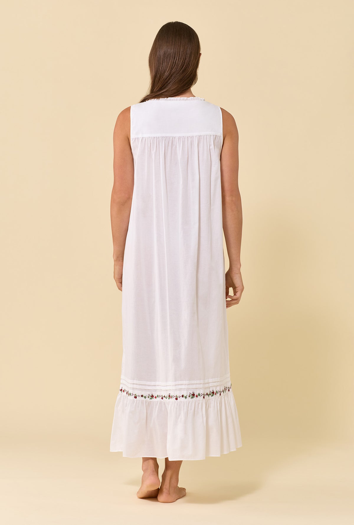 Eileen Soft White 100% Cotton Woven Lawn Rosevine Embroidered Ballet Nightgown