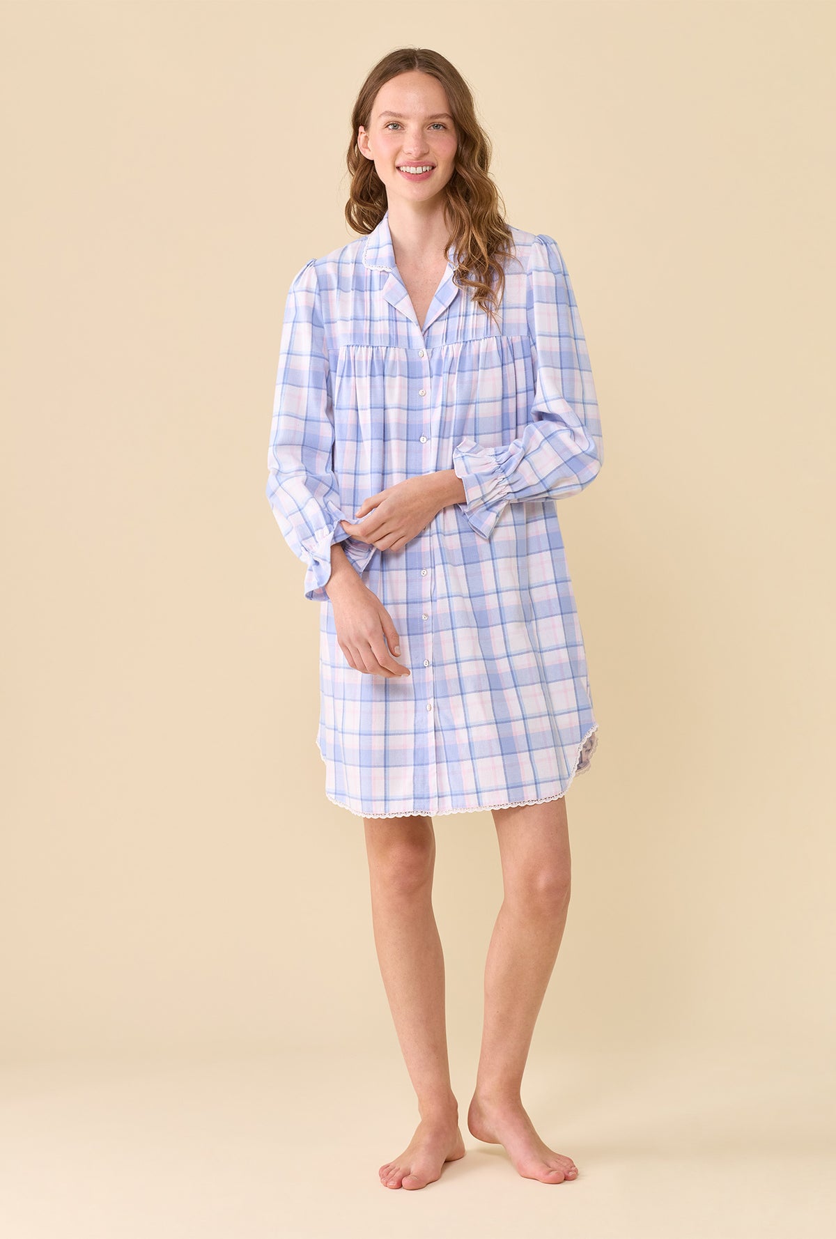 Weekend Plaid 100% Cotton Brushed Flannel Long Sleeve Nightshirt