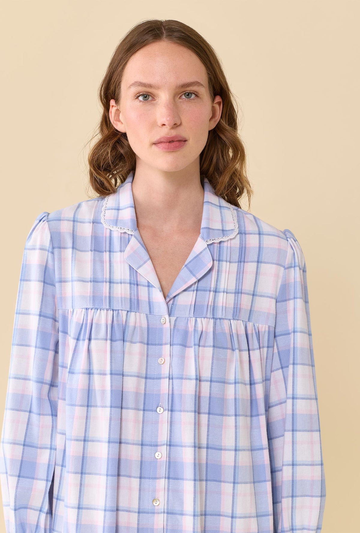 Weekend Plaid 100% Cotton Brushed Flannel Long Sleeve Nightshirt