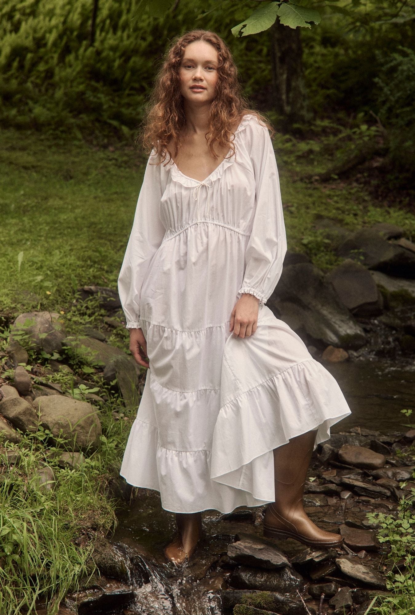 A lady wearing The "Vivienne" Iconic White Ballet Nightgown