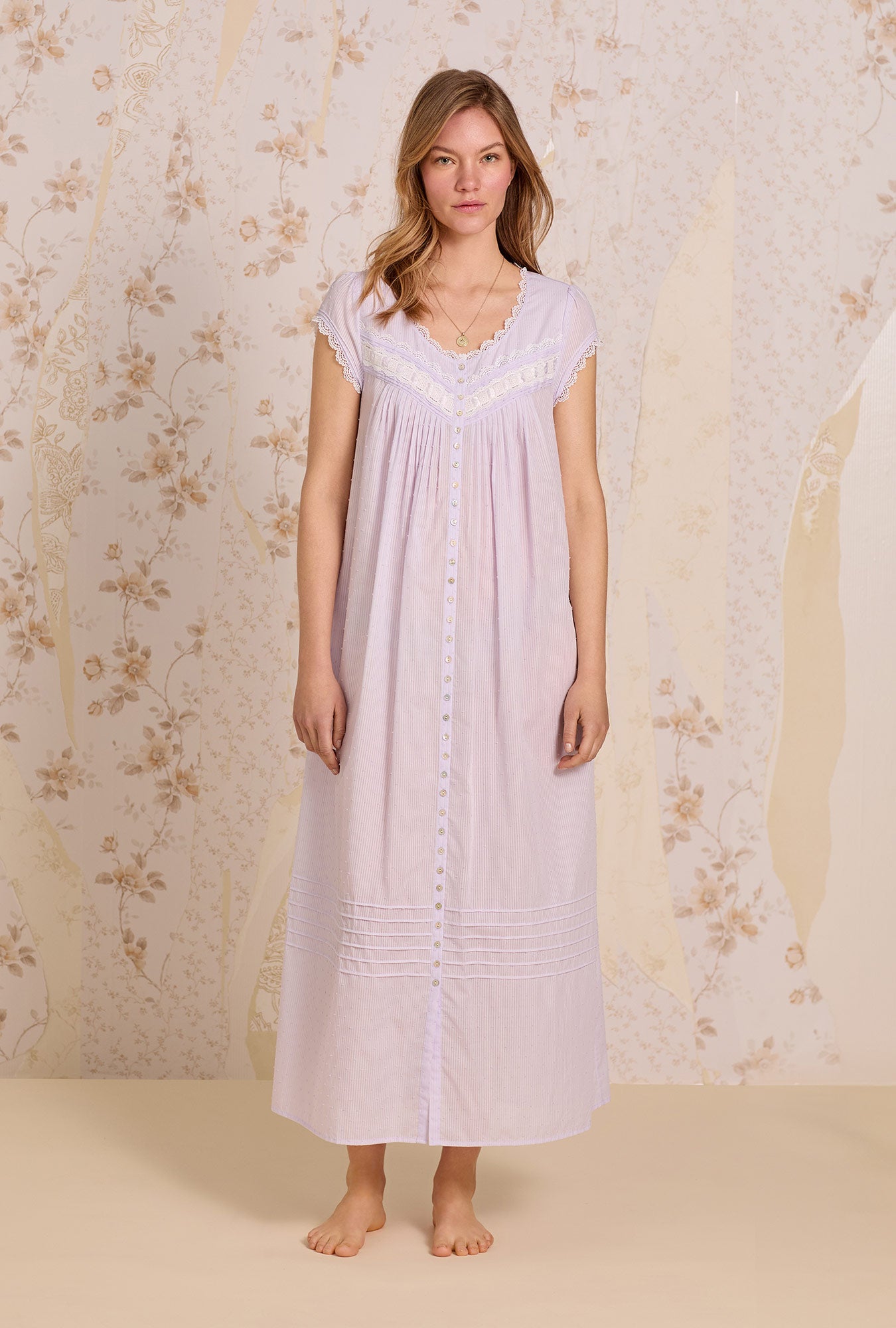Eileen West Chateau Lavender Cotton Pointelle Waltz Nightgown Chateau Lavender / M Eileen West Chateau Lavender Cotton Pointelle Waltz Nightgown Chateau Lavender / M