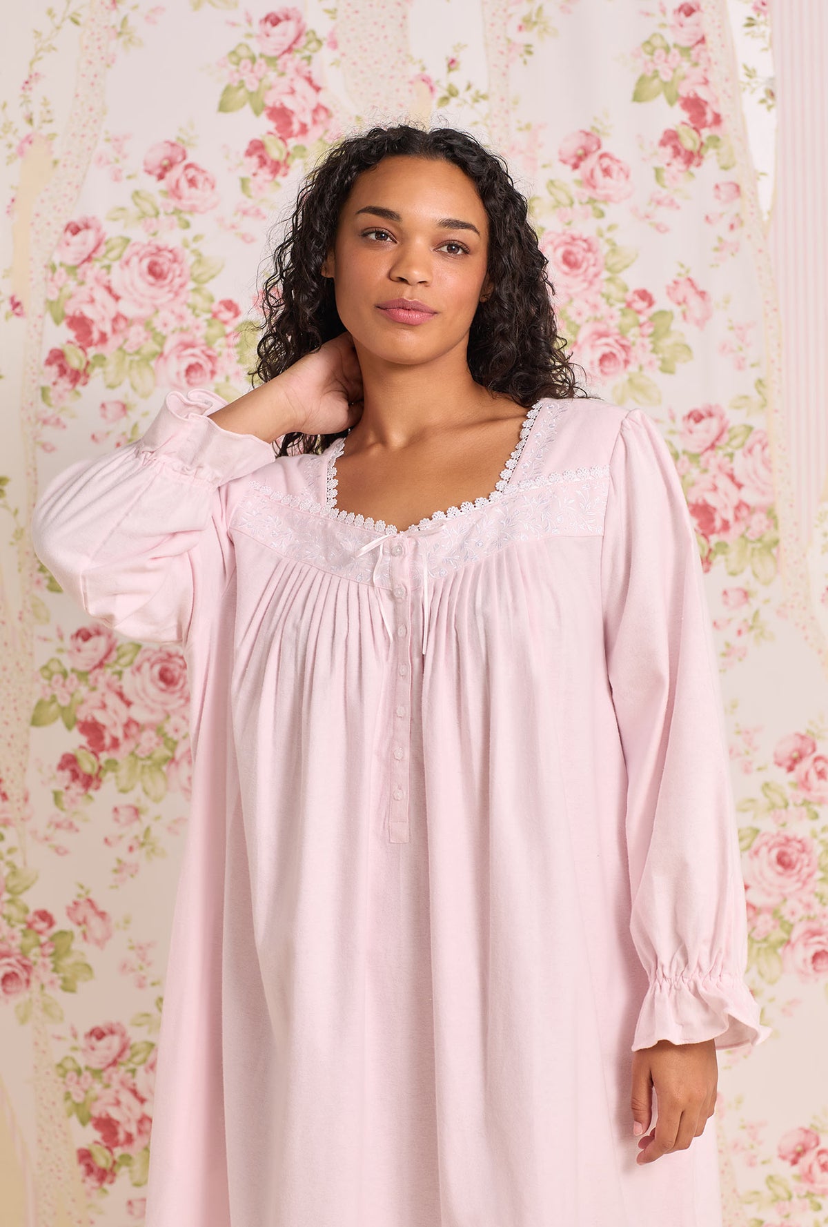 Blush Heritage Cotton Flannel Embroidery Long Nightgown