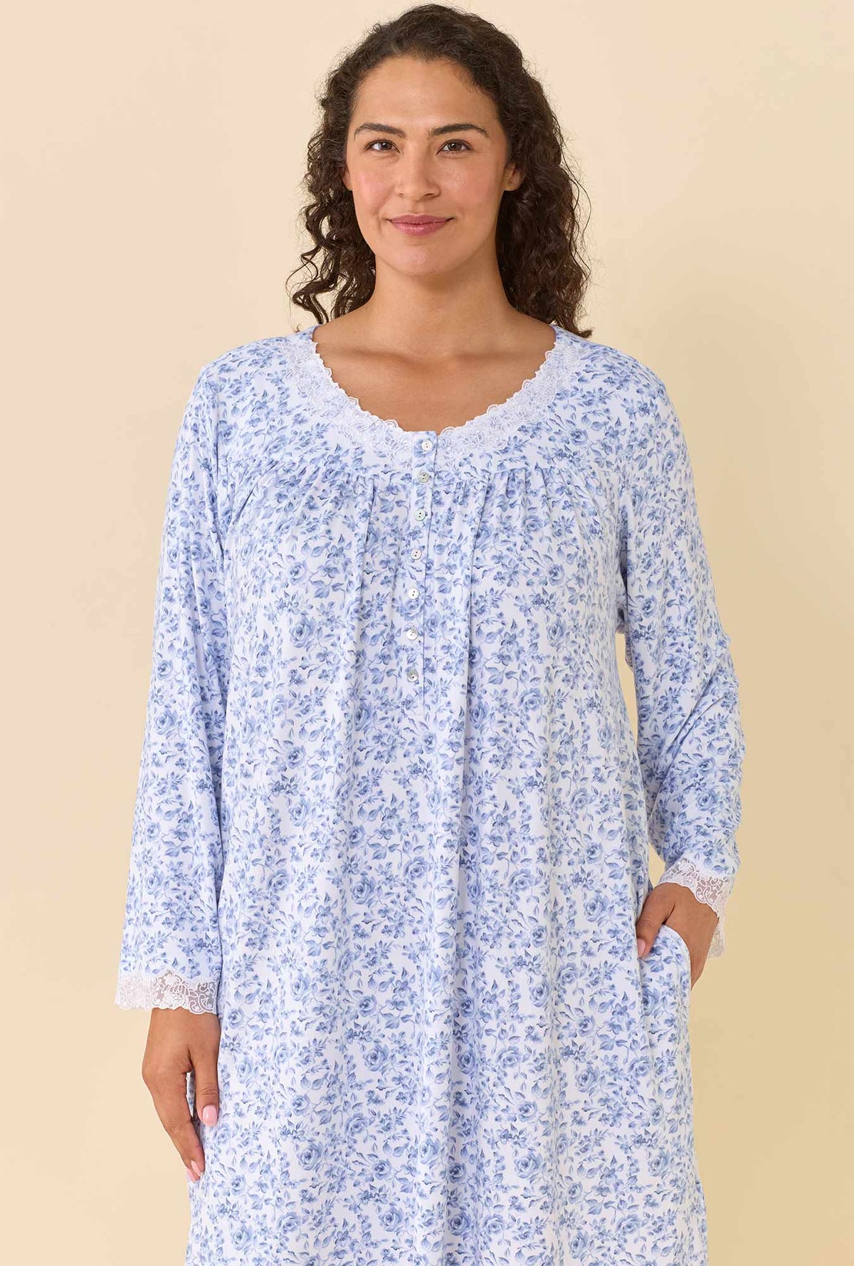 Porcelain Rose Dream Sweater Knit Long Sleeve Nightshirt