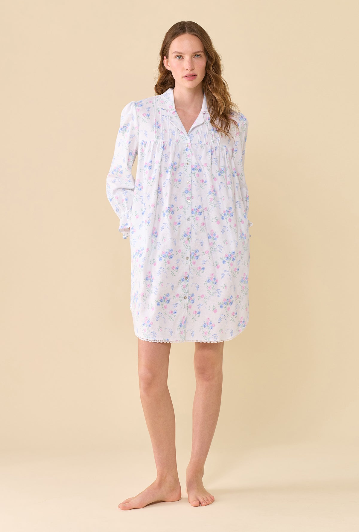 Autumn Rose 100% Cotton Brushed Flannel Long Sleeve Nightshirt