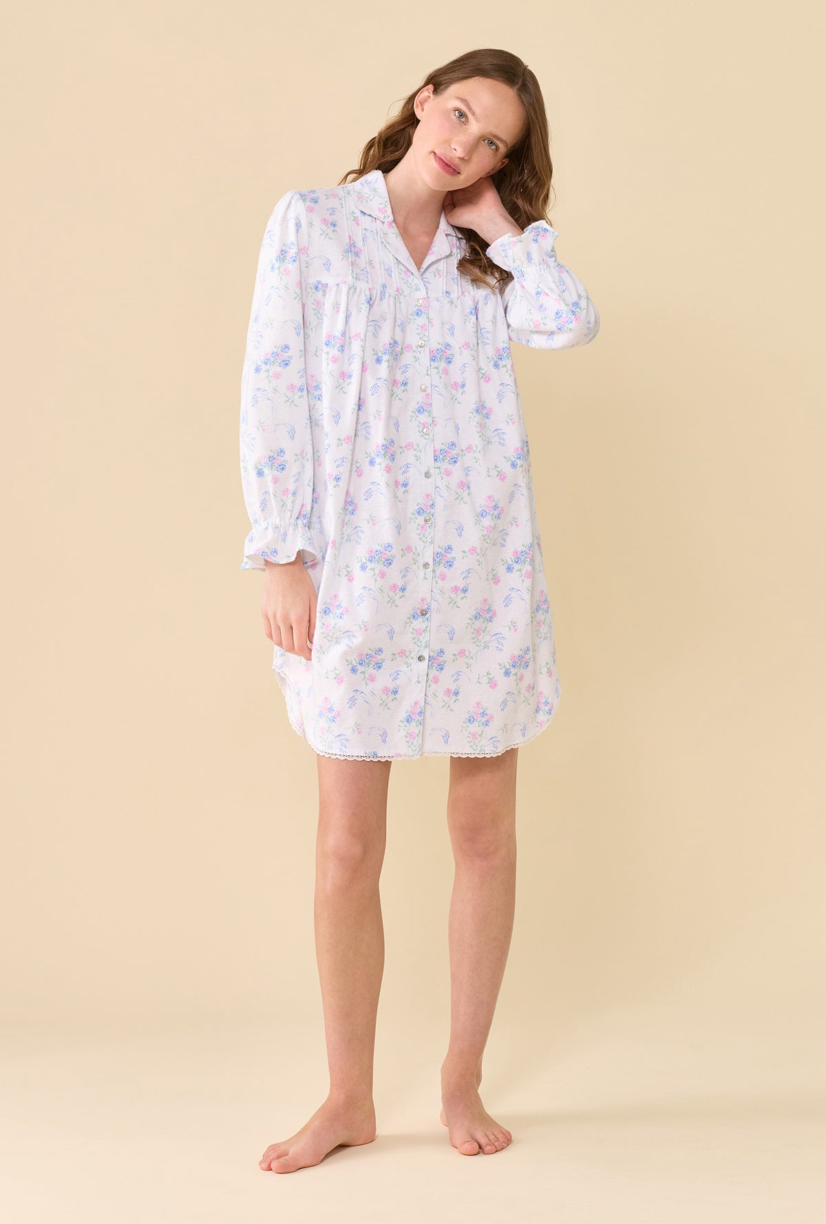 Autumn Rose 100% Cotton Brushed Flannel Long Sleeve Nightshirt