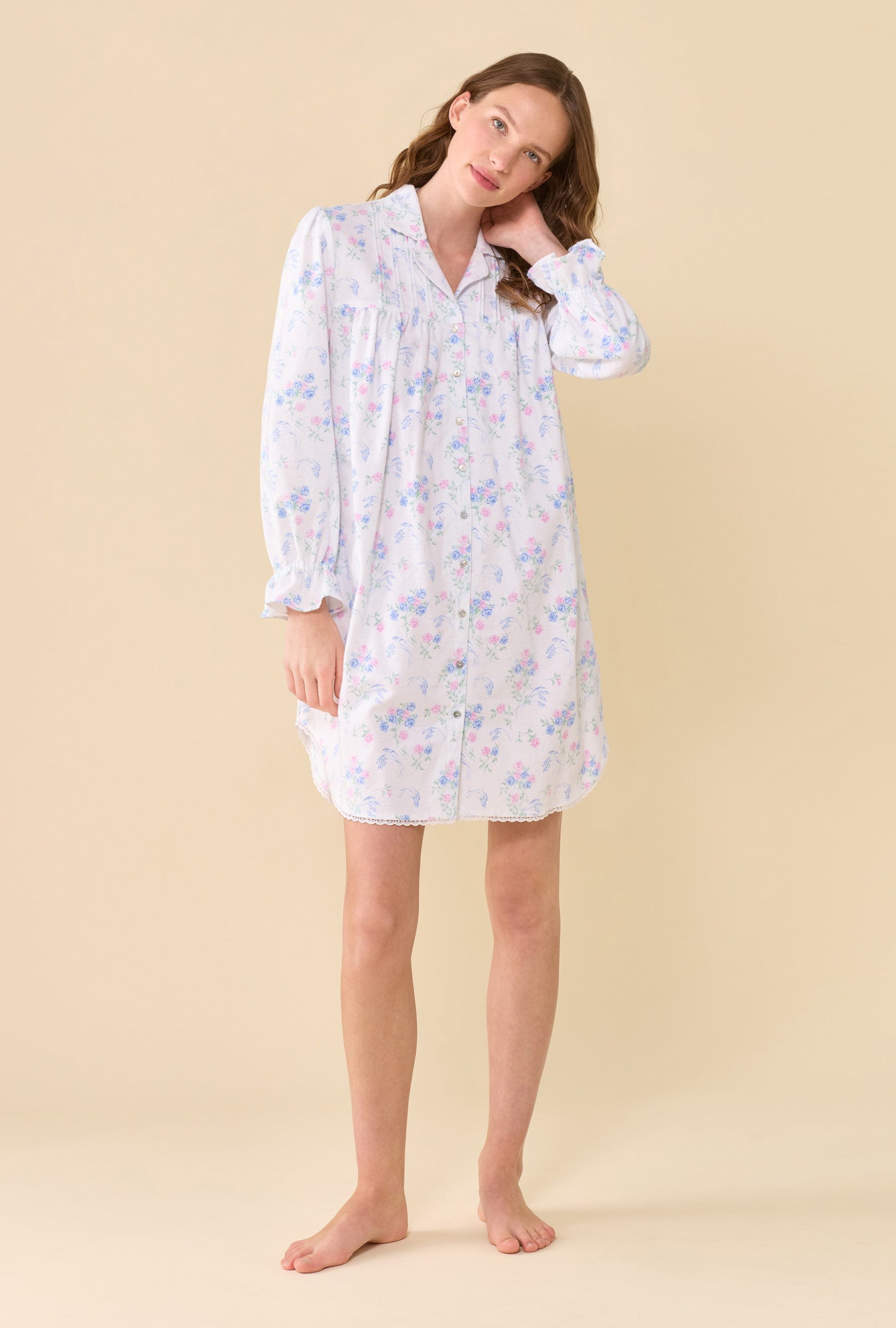 Autumn Rose 100% Cotton Brushed Flannel Long Sleeve Nightshirt