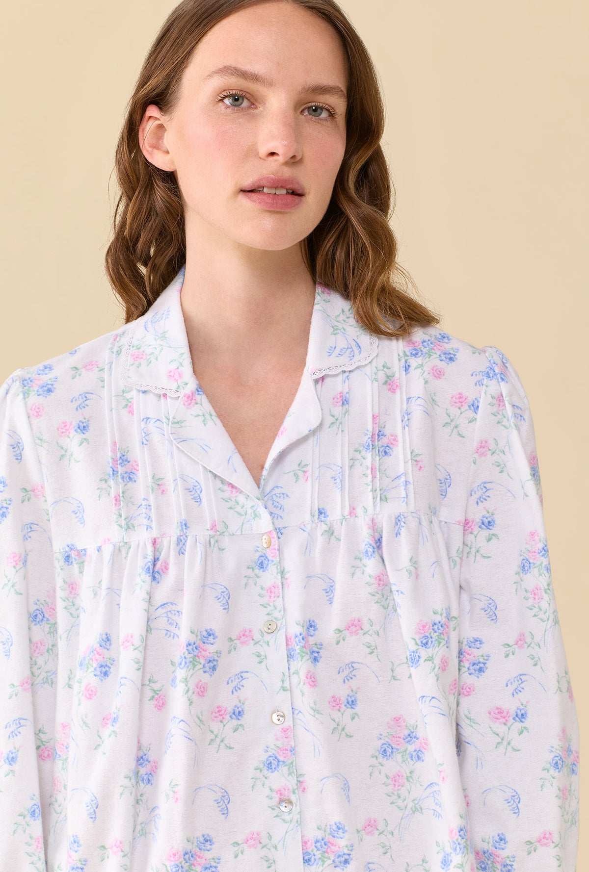Autumn Rose 100% Cotton Brushed Flannel Long Sleeve Nightshirt