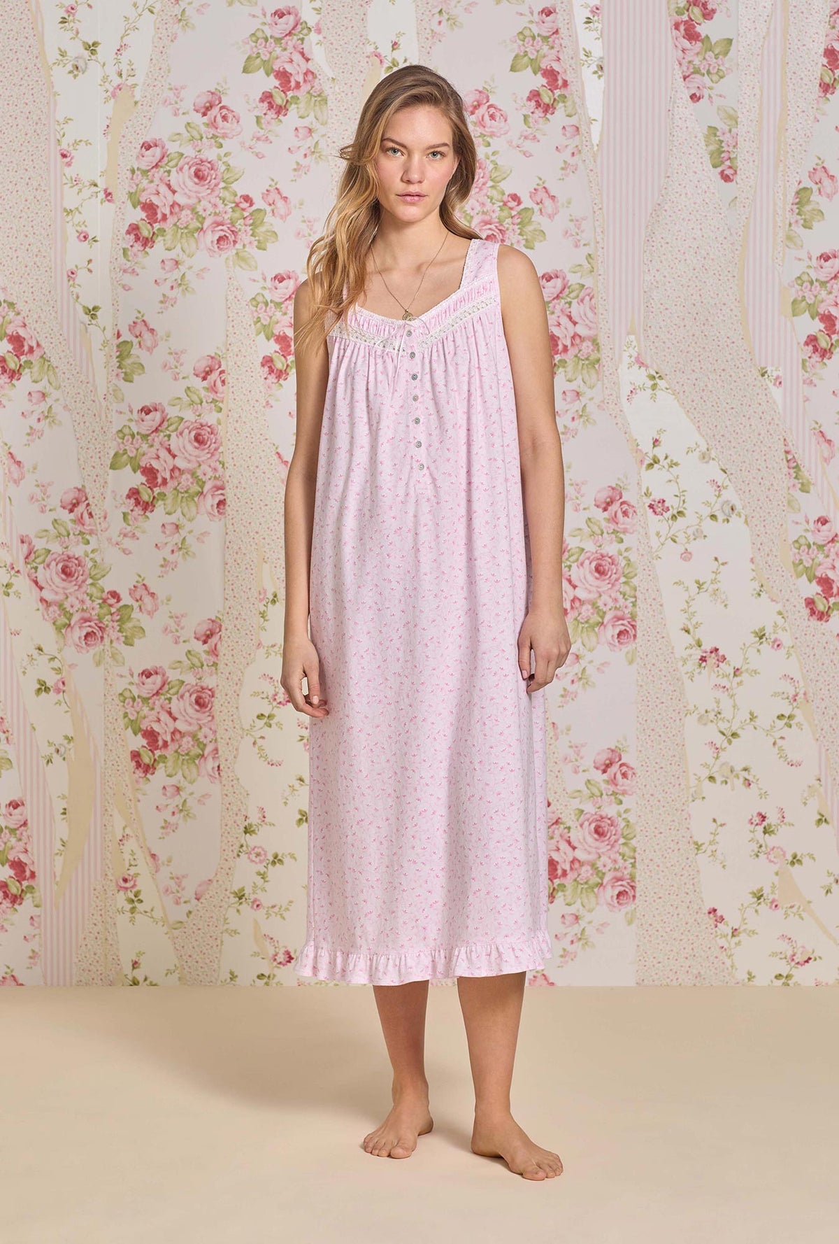 The "Eileen" Sunlit Roses Cotton Knit Ballet Nightgown