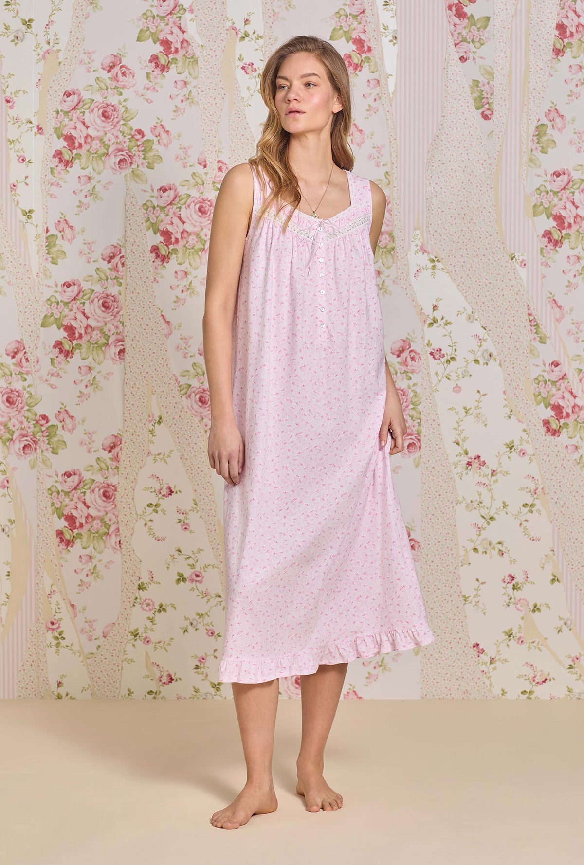 The "Eileen" Sunlit Roses Cotton Knit Ballet Nightgown