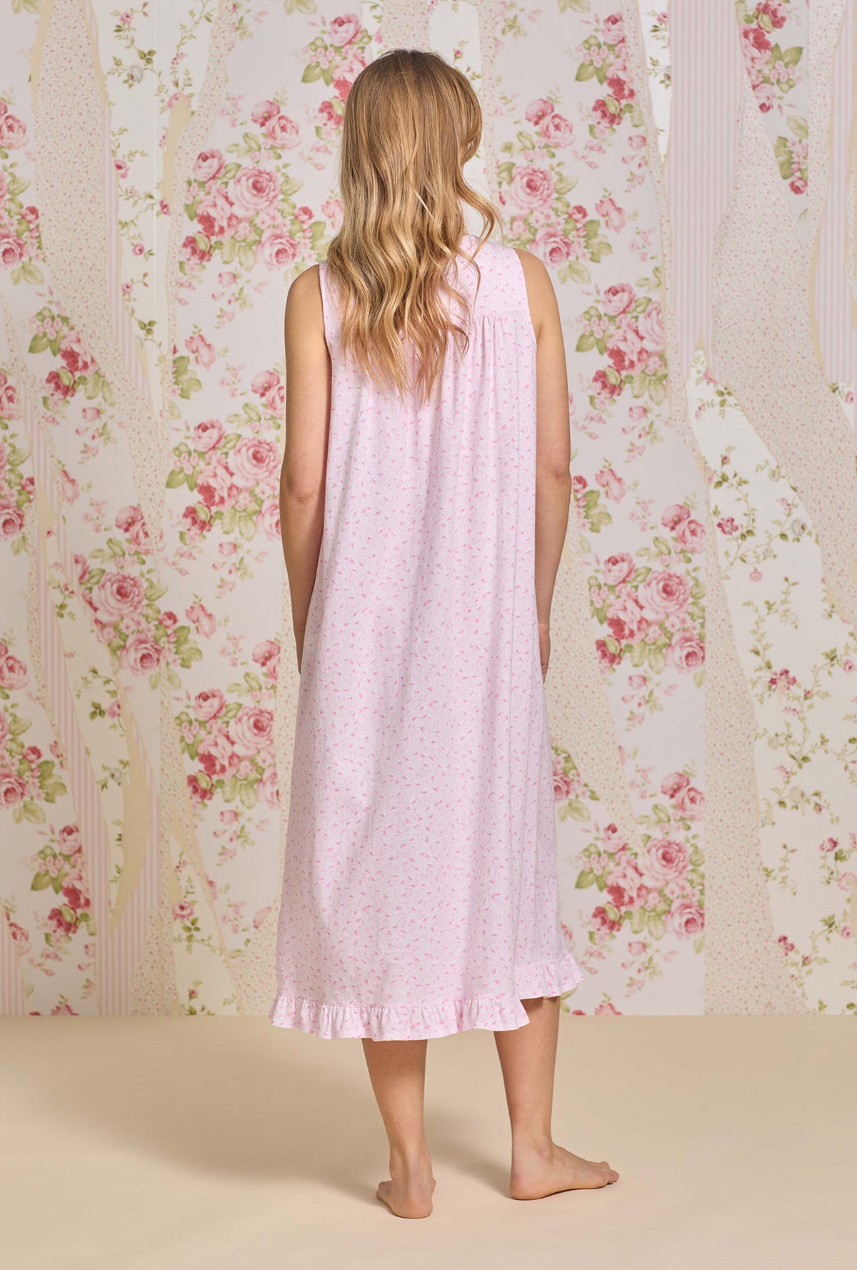 The "Eileen" Sunlit Roses Cotton Knit Ballet Nightgown