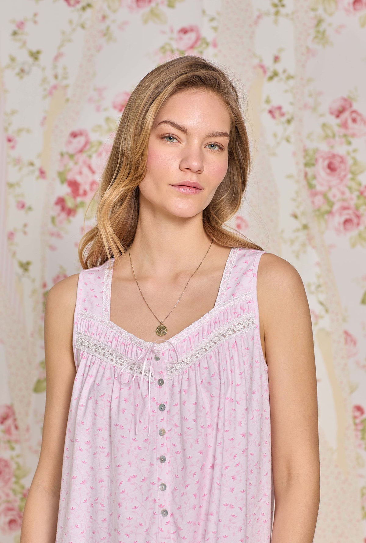 The "Eileen" Sunlit Roses Cotton Knit Ballet Nightgown