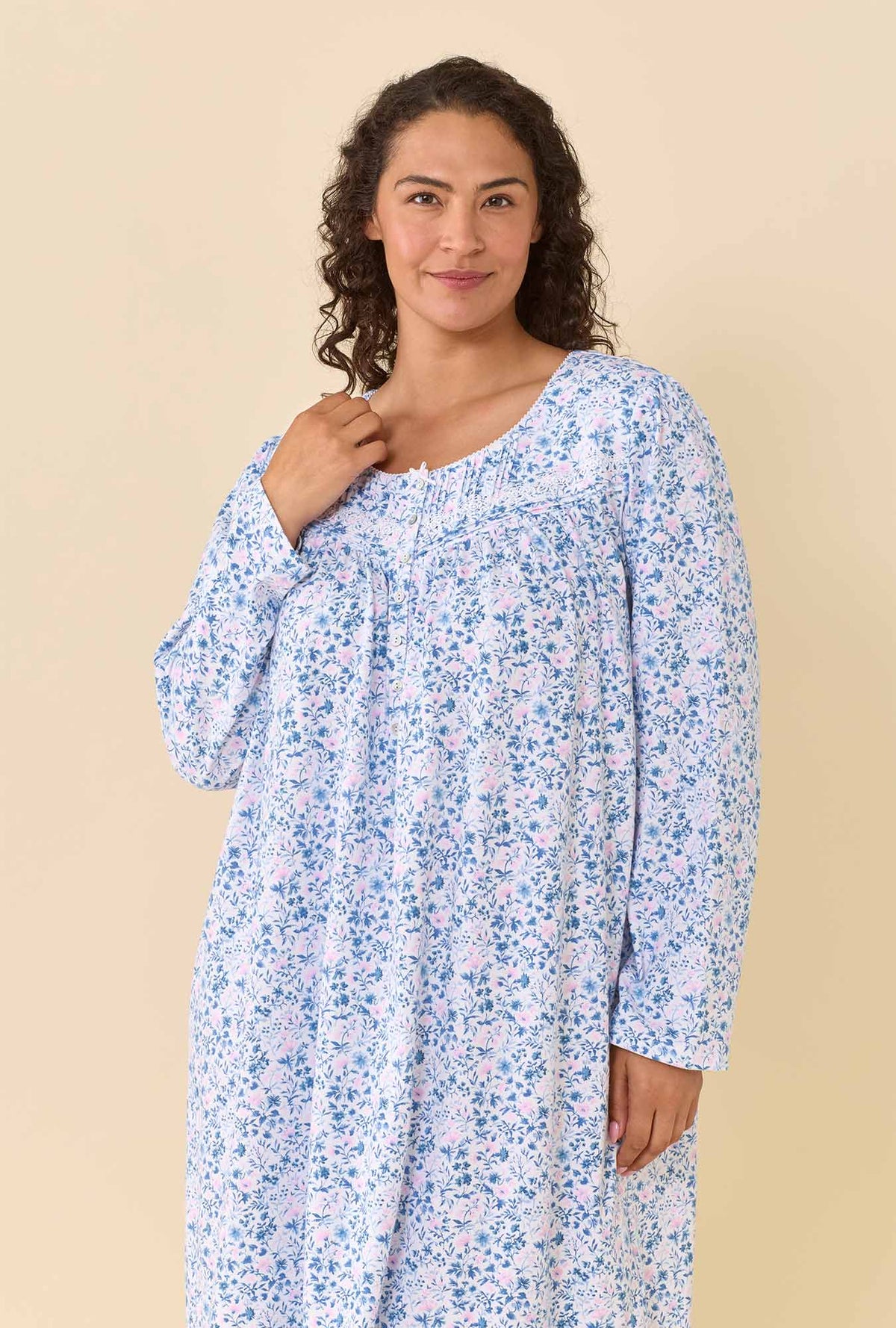 Rosette 100% Cotton Jersey Knit Long Sleeve Chemise