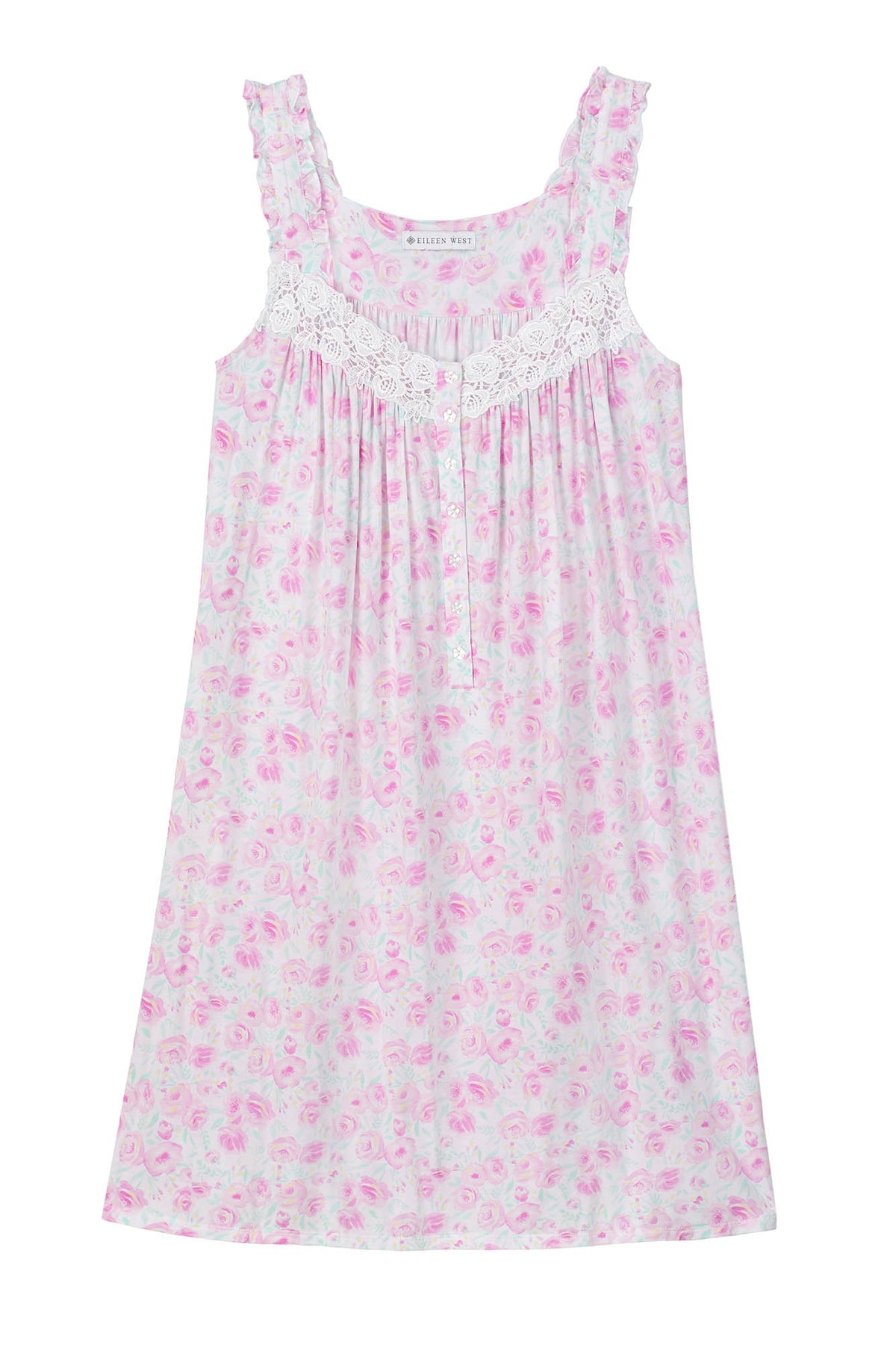 Sleeveless knit short chemise with tencel rosey daydream print.