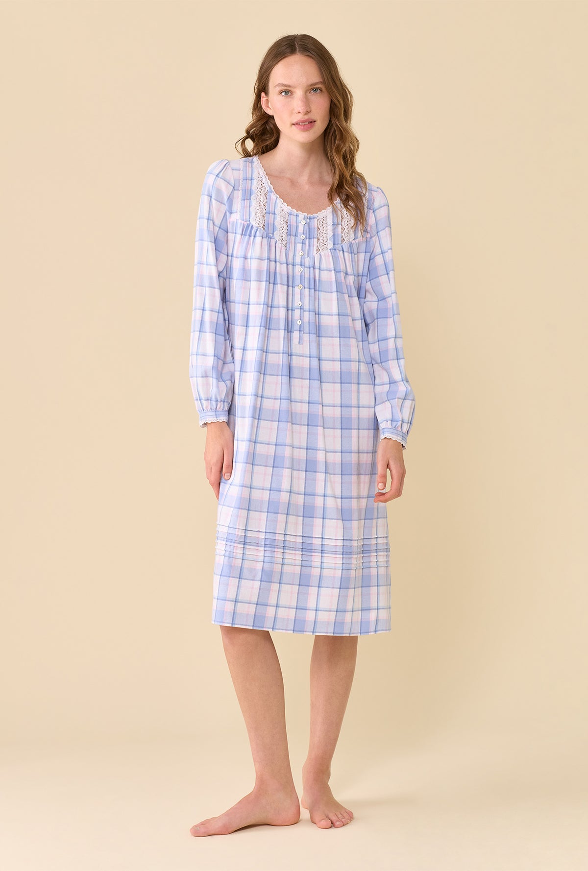 Weekend Plaid 100% Cotton Brushed Flannel Long Sleeve Waltz Nightgown