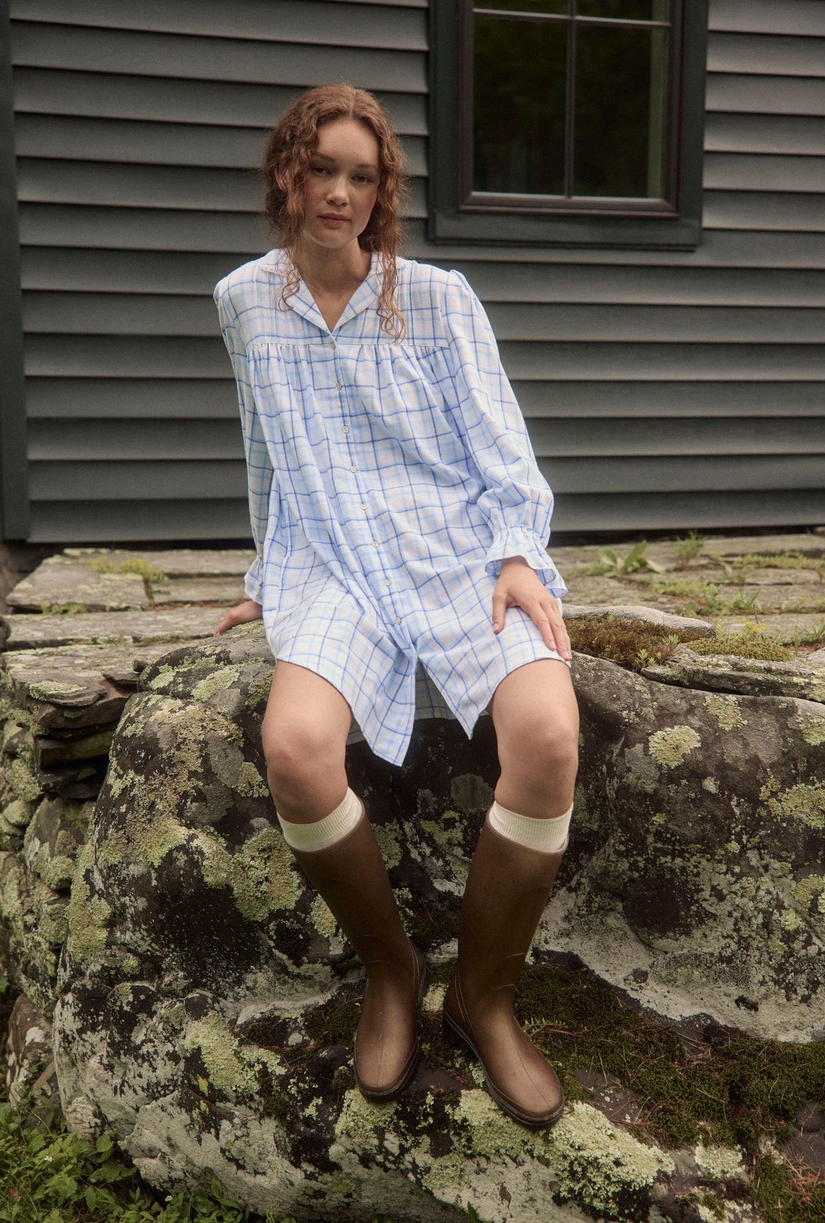 Vintage Plaid Cotton Flannel Nightshirt