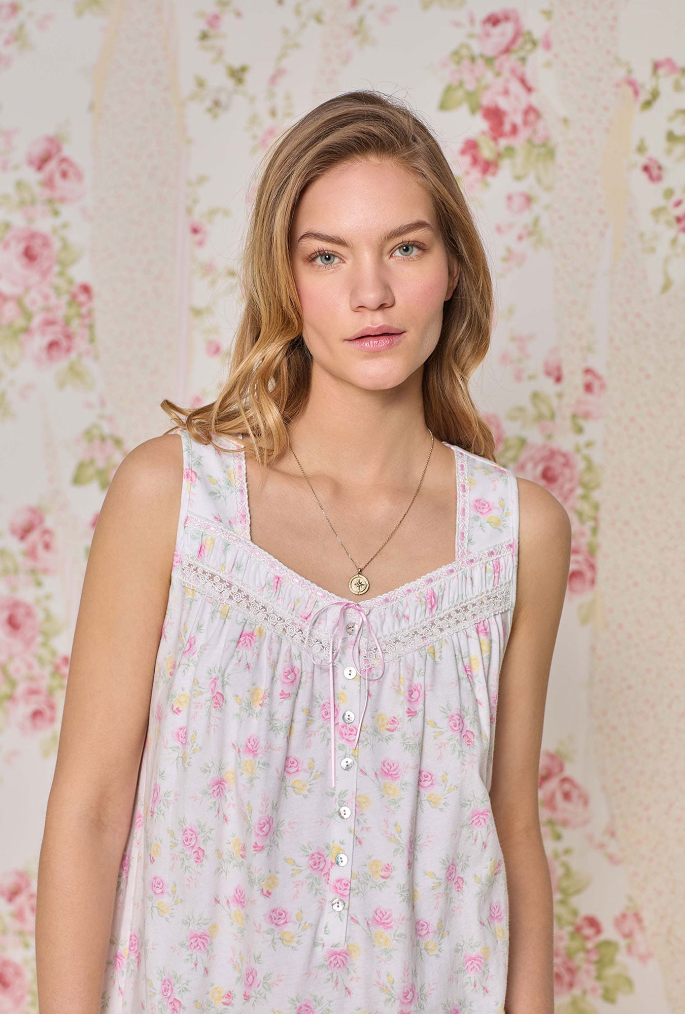 The "Eileen" Sunlit Roses Cotton Knit Ballet Nightgown