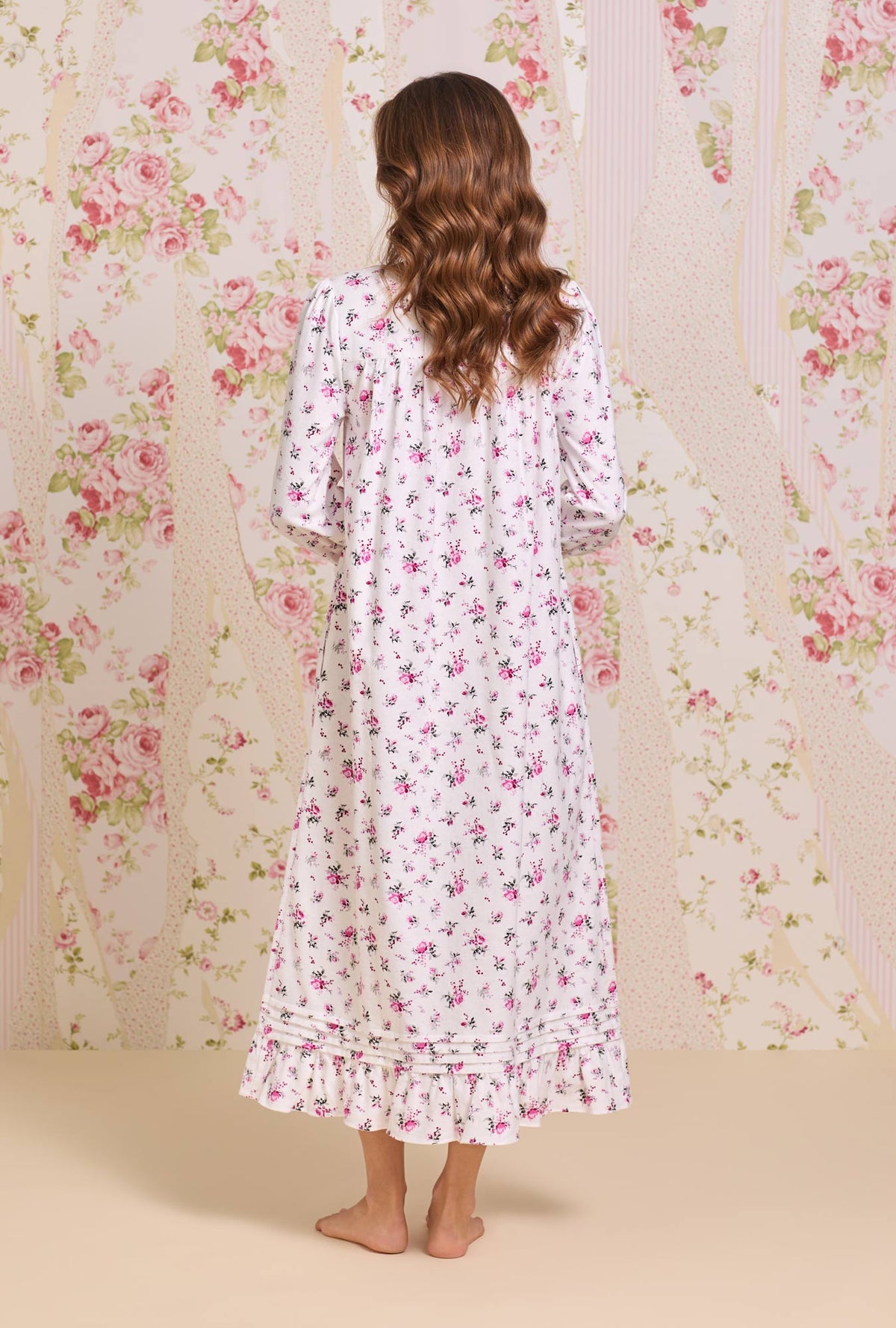 Winter Rosette Cotton Flannel Long Sleeve Ballet Nightgown