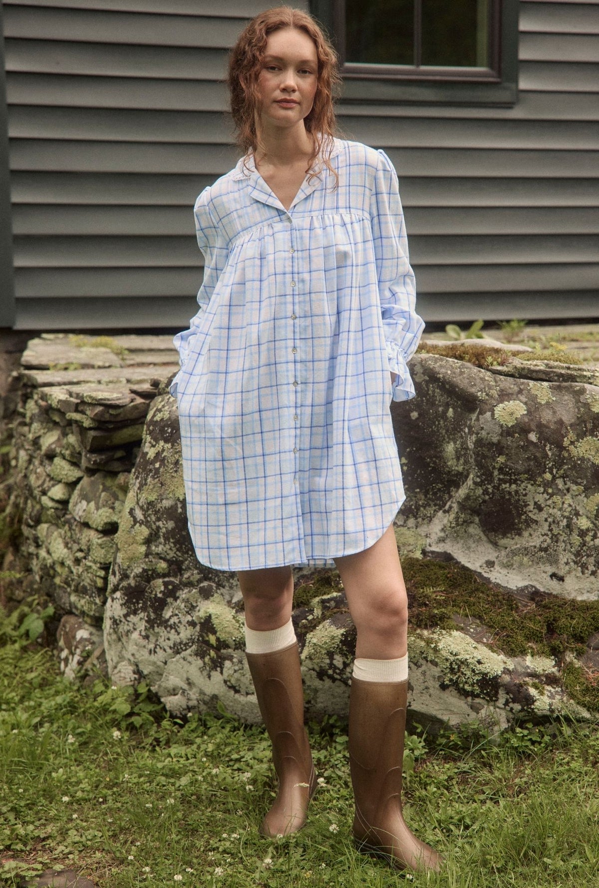 Vintage Plaid Cotton Flannel Nightshirt