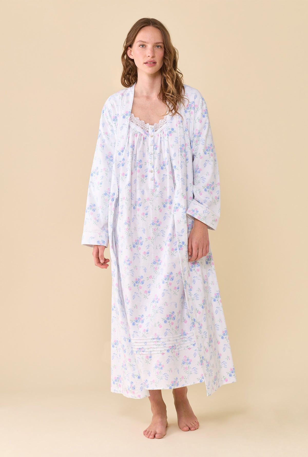Autumn Rose 100% Cotton Brushed Flannel Long Wrap Robe