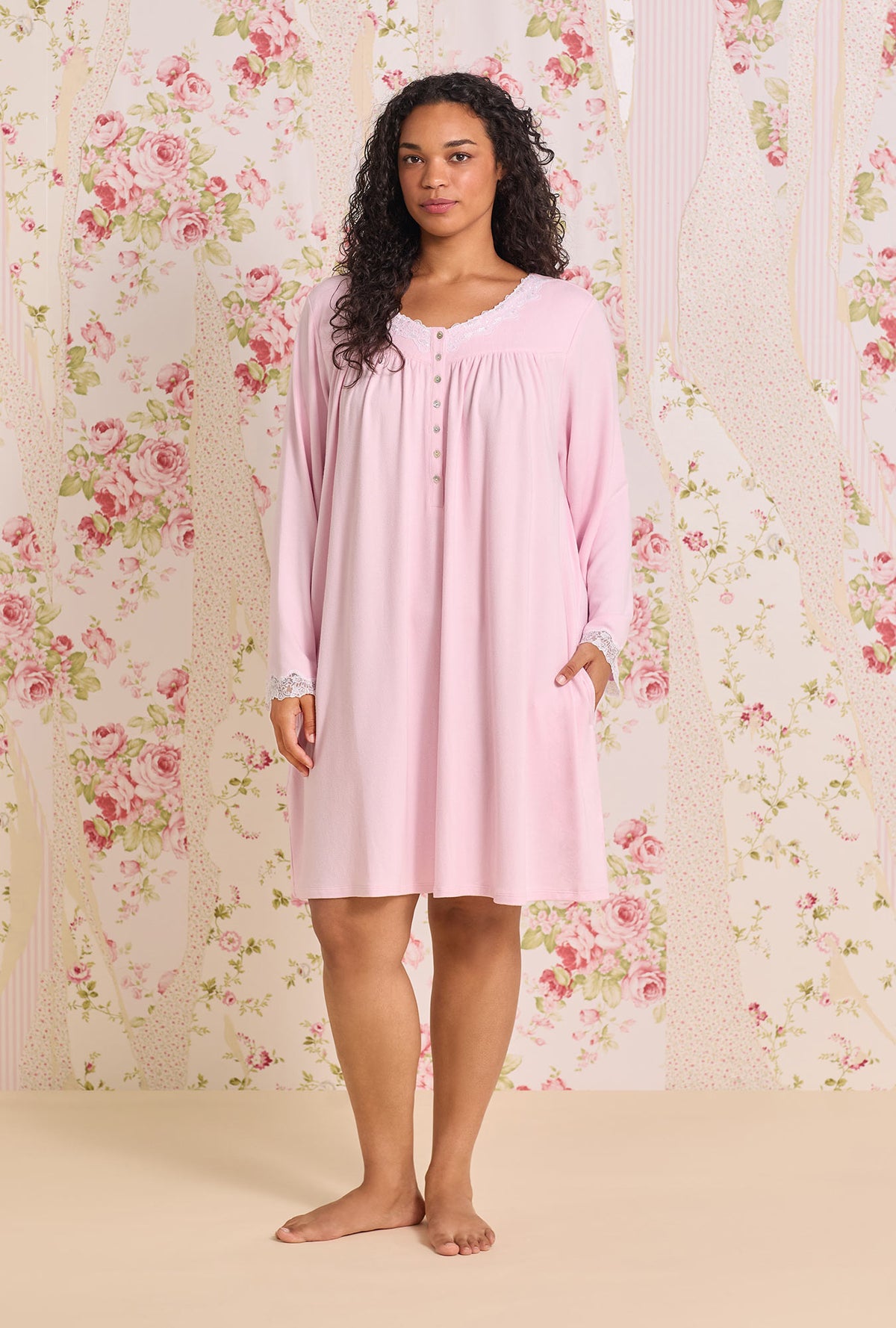 A Lady wearing Soft Pink Dreamy Sweater Knit Plus Chemise