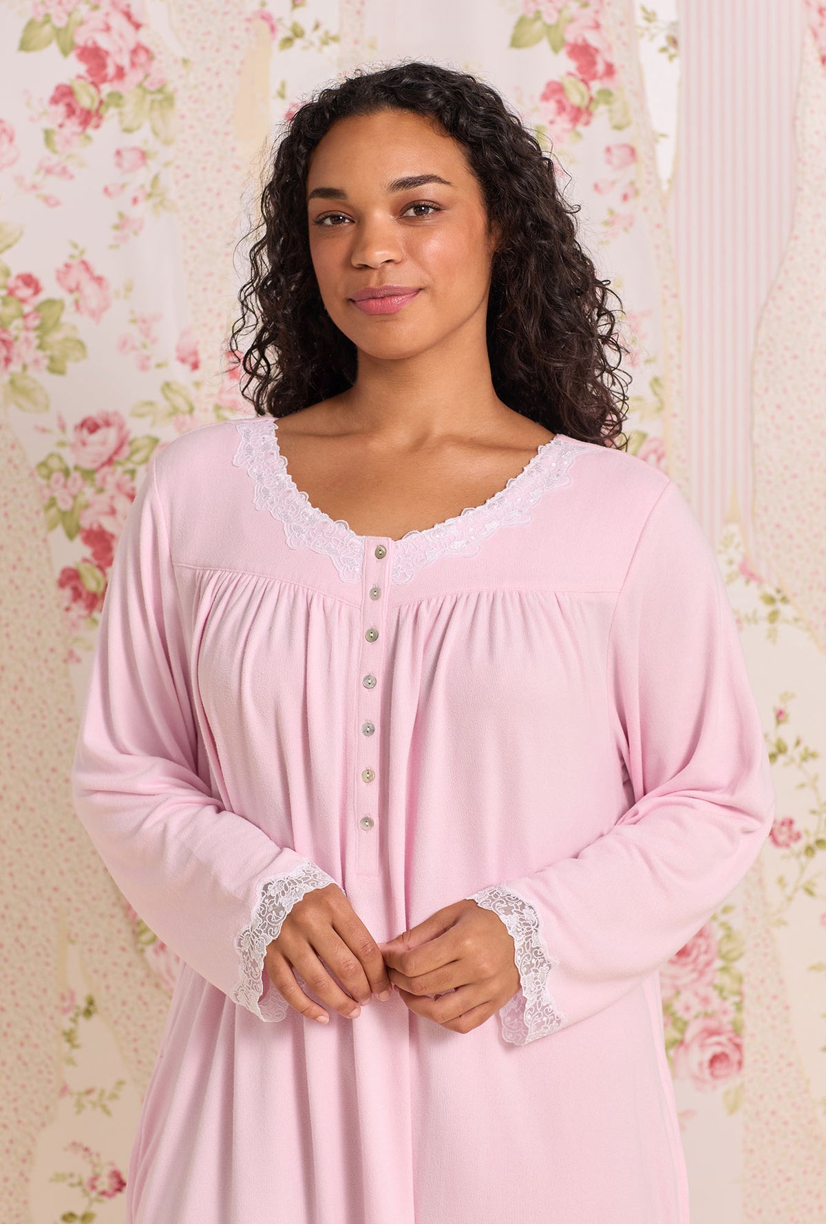 A Lady wearing Soft Pink Dreamy Sweater Knit Plus Chemise